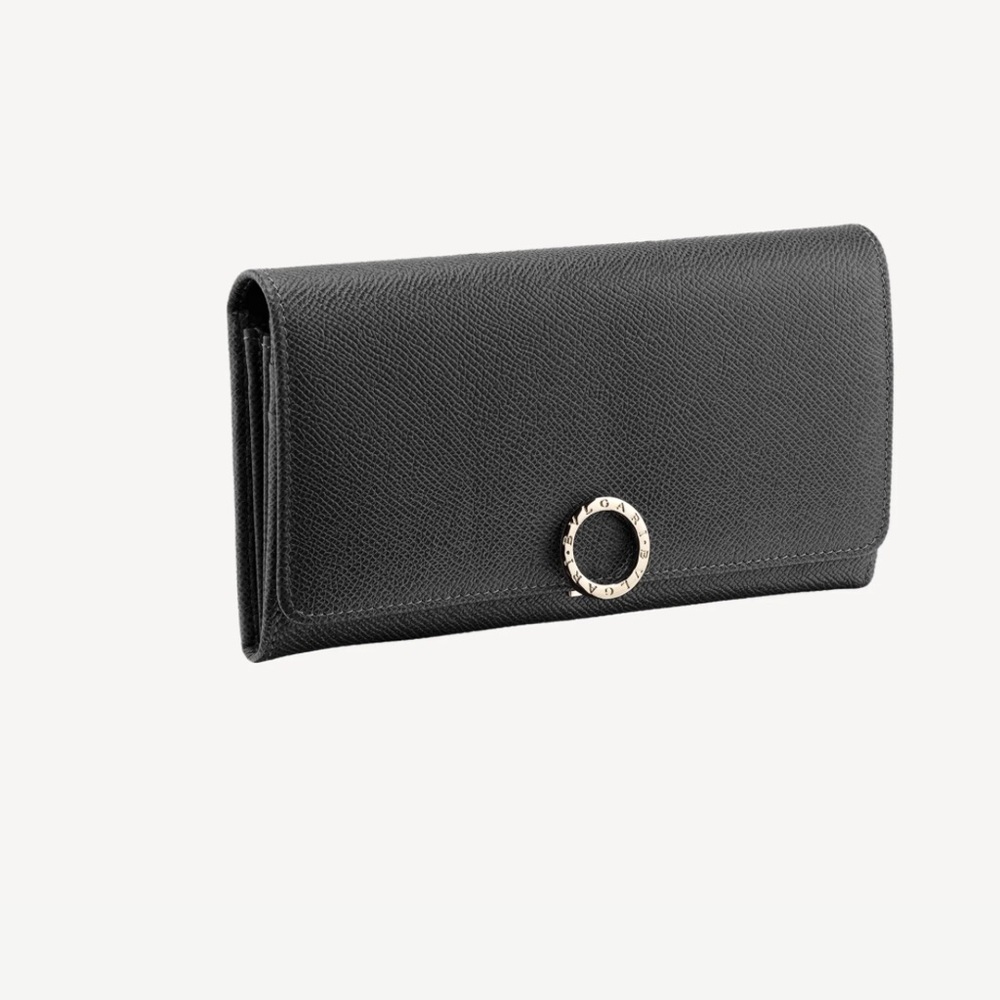BVLGARI women’s black leather long wallet